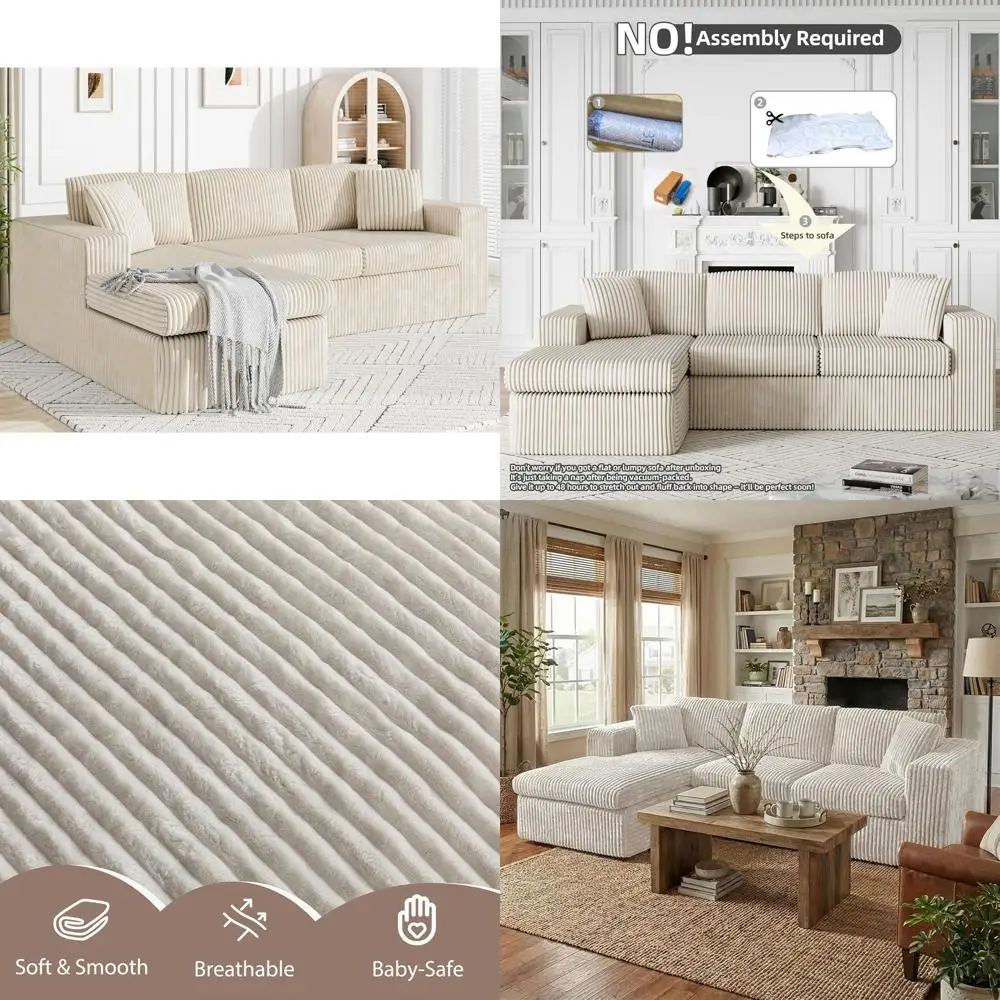 

Угловой диван-шезлонг 105 Deep-Seat Cloud Foam, плюшевый вельвет, бежевый, готов к использованию в гостиной, не требует сборки