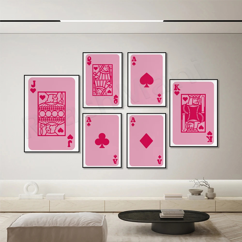 

Pink heart art, pink club playing card color print, vibrant wall art, playful poster, playroom aesthetic decor