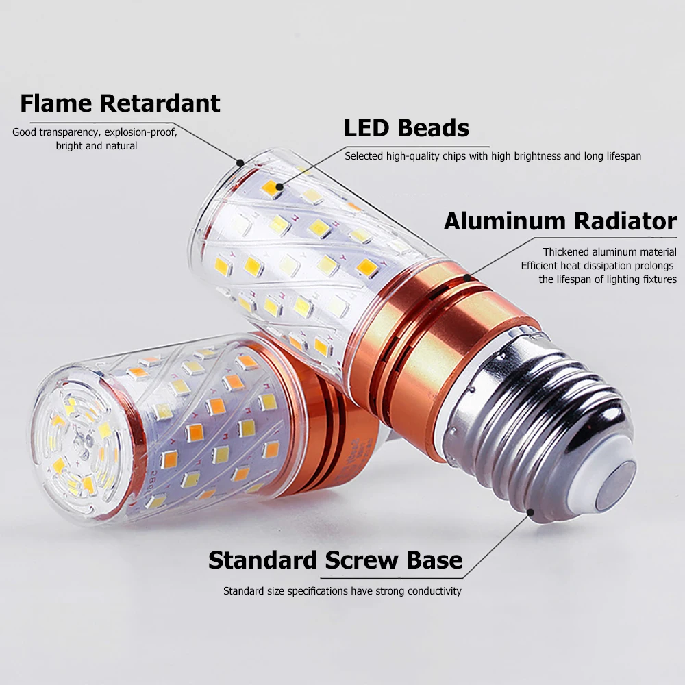 E27 E14 20w Tricolor Led Bulb Colour Changing 360° Beam Angle Cool/Neutral/Warm White 120v Corn Light 220v/110v White Decoration