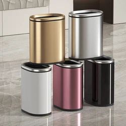 9L/2.4Gal Stainless steel oval trash can with ring, Light luxury metal narrow trash bin for bathroomm,bedroom,office,hotel