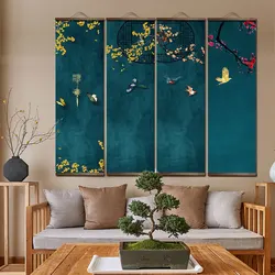 Chinese Stijl Morandi Kleur Viering Vogel En Bloem Thuis Wanddecoratie Decoracion Para Sala Tropische Muur Art Canvas