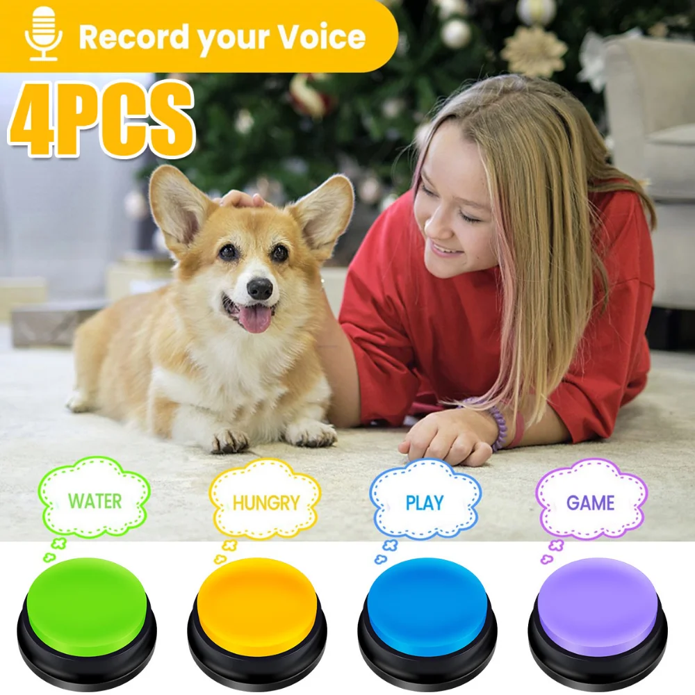 

4Pcs Dog Communication Buttons ABS Pet Sound Voice Recording Talking Button Pets Speech Training Buzzers for Cat Dogs