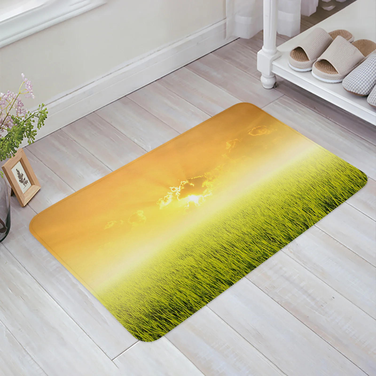 Rice Field Sunset Bathroom Mat Corridor Carpet Non-slip Kitchen Mat Entrance Door Mats Welcome Room Floor Prayer Rug Doormat