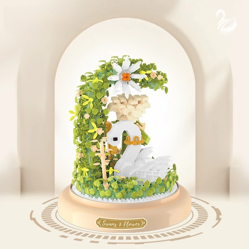 

MOC лебедь цветок бонсай набор строительных блоков вечный цветочный стол настольное украшение в виде животных игрушка для детей подарки на день рождения, годовщину