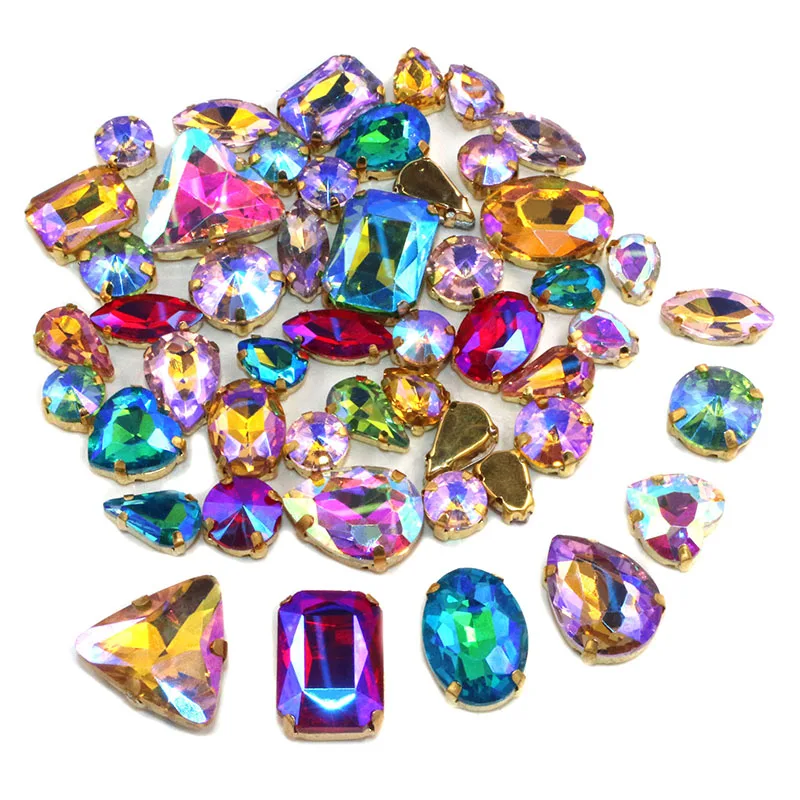 

Hot Sale!!Clothing accessories Mixed Shape Mix Colors AB shiny glass crystal sewing on rhinestones for dress/garment/shoes