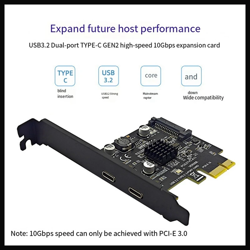 Nieuwe 2 Poort TYPE-C PCIE Kaart PCI Express 3.0X1 Naar Dual USB-C Uitbreidingskaart SATA Power USB3.2 Gen2 10Gbps ASM3142 Chip