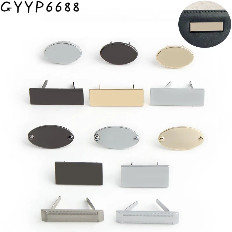 10-50-100PCS 34x12MM,28X15MM Round,Rectangle Shape Metal Labels With Holes For Purse Bags Clothes Engrave Customize Logo Label