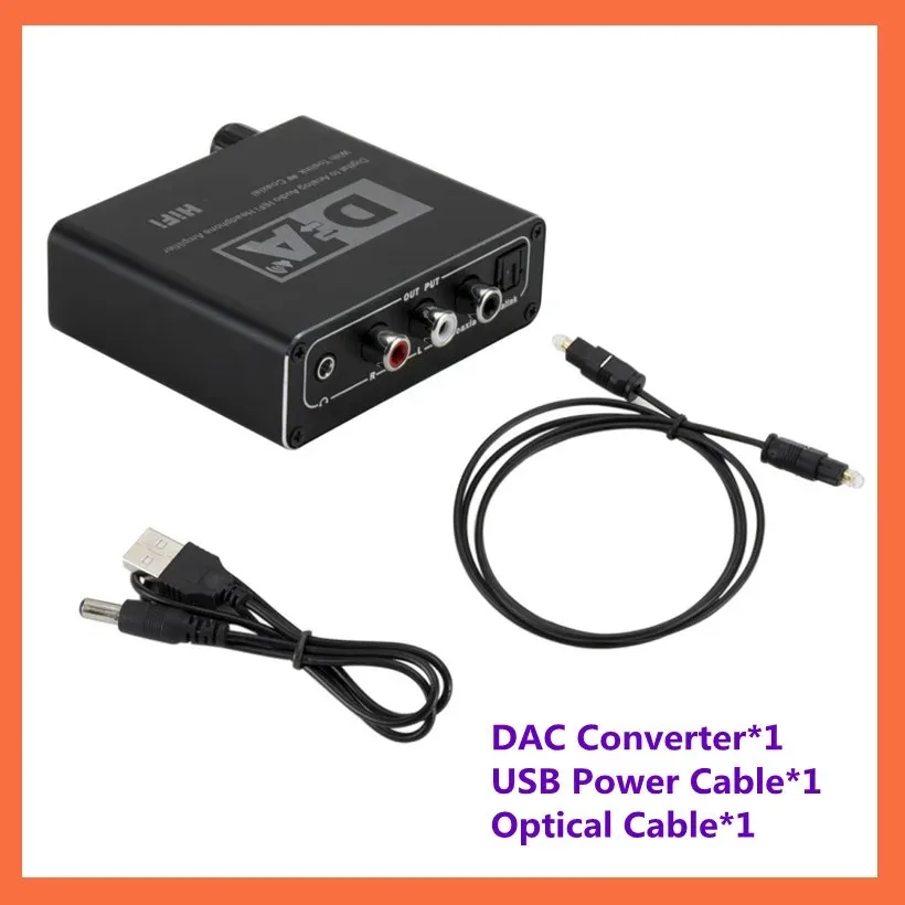 ตัวแปลงสัญญาณเสียงดิจิตอลเป็นแอนะล็อกแบบพกพาได้ RCA 3.5มม. เครื่องขยายเสียงสาย Toslink เอาต์พุตสายโคแอกเซียลเอาต์พุต24bit DAC