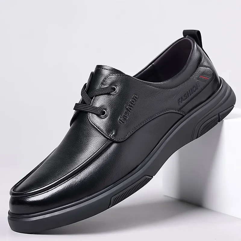 Men's casual leather shoes autumn men's genuine leather daily lace up top layer cowhide single shoes men's dad shoes