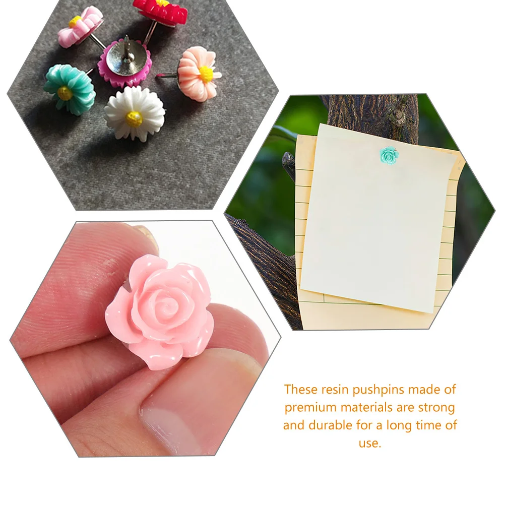 60 قطعة دبابيس ضغط مزخرفة من الراتنج على شكل زهرة للوحة الإعلانات لوحات الفلين خريطة صور جدار مكتب لوازم الحفلات المدرسية #1