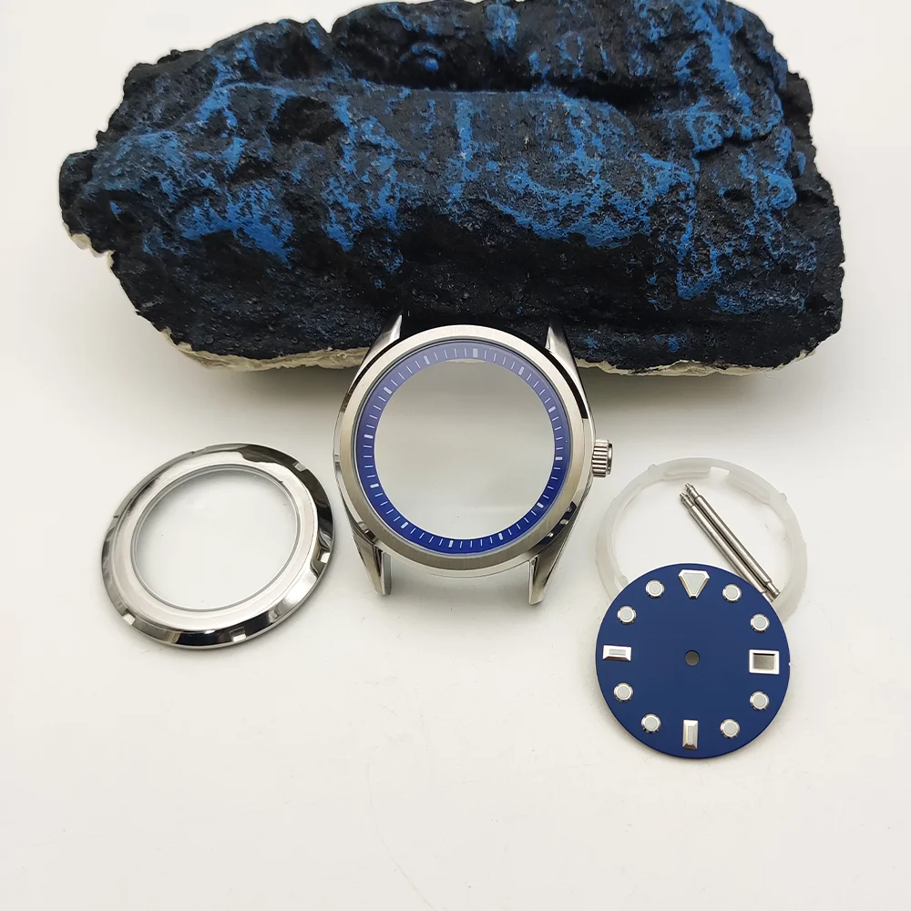 Мужская модель 40 мм из нержавеющей стали, фурнитура для часов, прозрачная задняя часть с синей внутренней затемненной вставкой, механизм NH35, искусственная кожа NH36