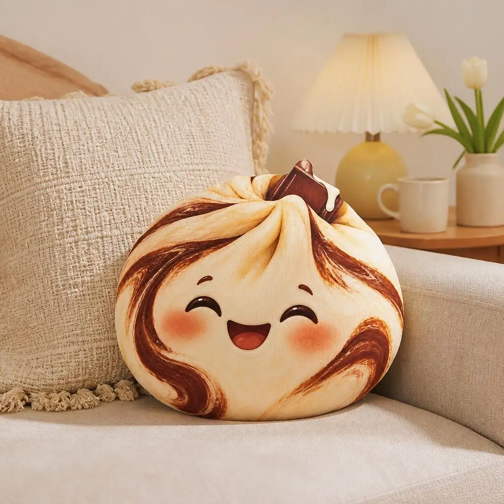 Cute Chocolate Vanilla Bao Shaped Pillow Kawaii Dumpling Cushion Stuffed Throw Pillow Dessert Lover Gift Sofa Home Decor