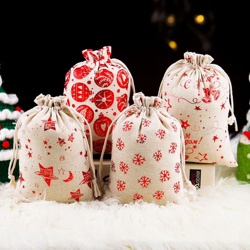 50pcs/lot 10*14 13*18cm Cotton Linen Drawstring Bags & Reusable Pouches For Christmas Party Gift Packaging Bag