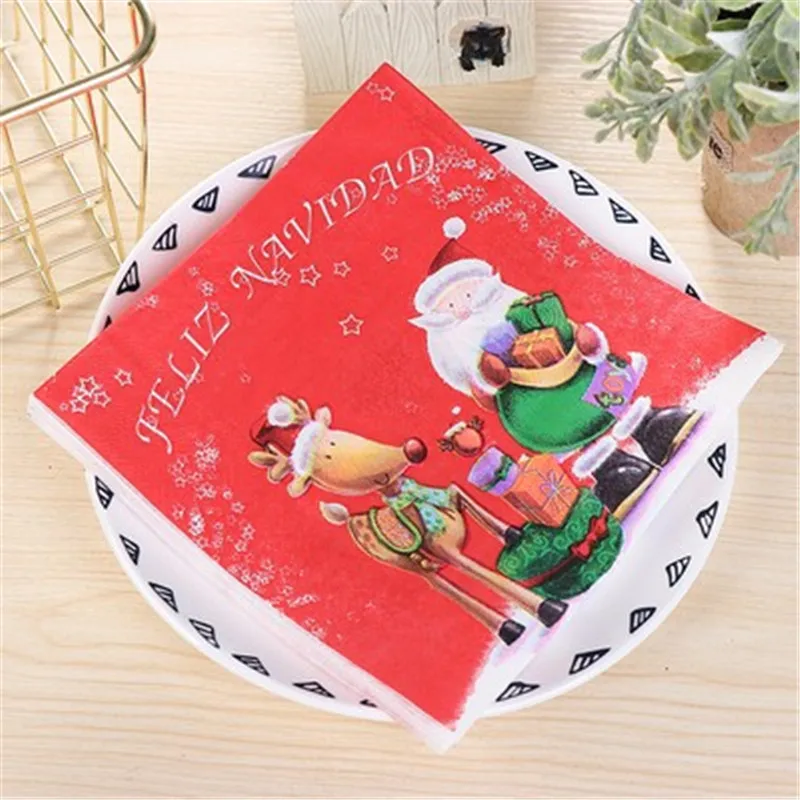 20Pcs/pack 33x33cm Merry Christmas Series Printed Paper Disposable Tableware Napkin Tissues Xmas Party Decor