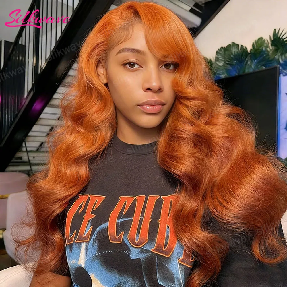 

Оранжево-коричневые парики из натуральных волос 350, плотность 200, с эффектом «волна», для женщин, с предварительно выкнутой линией роста, 32-40 дюймов, парик с HD-швейцарским кружевом 13x4