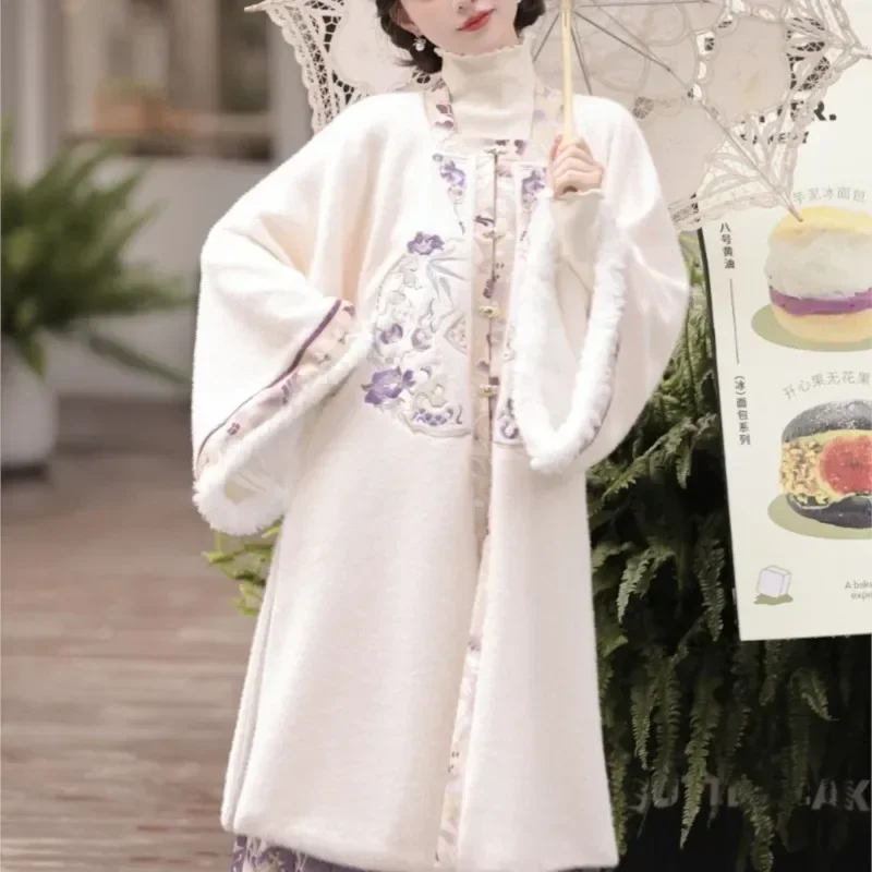 Original Hanfu Dress Women's Ming Thickened Embroidery Square Neck Cardigan Horse Face Skirt Daily Winter Mamian Dress