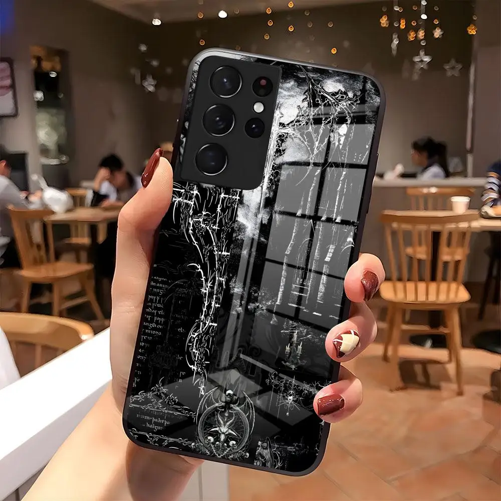 Gothic Coquette Cyber Sigilism Cross Phone Case For Samsung S25 S24 FE S23 S22 S21 Plus S20 Ultra Note20Ultra Black Glass Cover