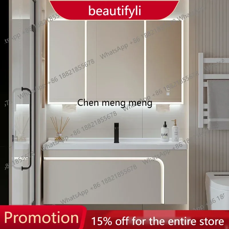 X188 Intelligent Mirror Integrated Bathroom Cabinet Ceramic Combination Bathroom Cabinet Washbasin Gabinete Hotel Furniture