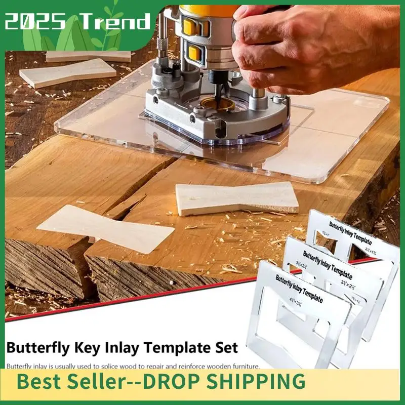 AD33 HOT Professional Butterfly Inlay Template And Router Templates Transparent Wooden Joint Marking Ruler Set For Woodworking