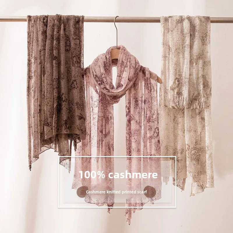 

New luxury100% Cashmere Geometric Print Scarf Shawl Women Lightweight Long Soft Hijab Hair Wrap Elegant Luxury Gift for Friends