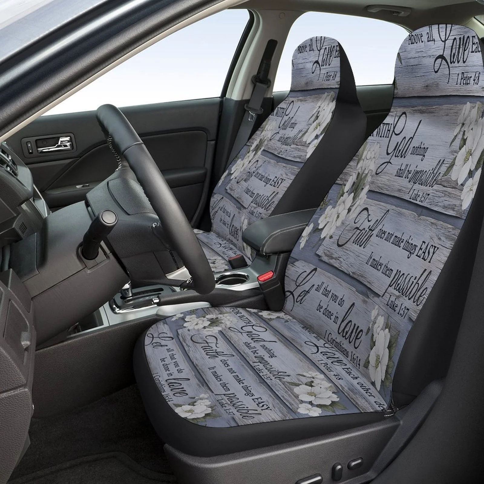 Faith Love Scripture Themed Car Seat Cover Set | High-Quality Polyester, Universal Fit For Most Cars, Includes 2 Front & Rear Se