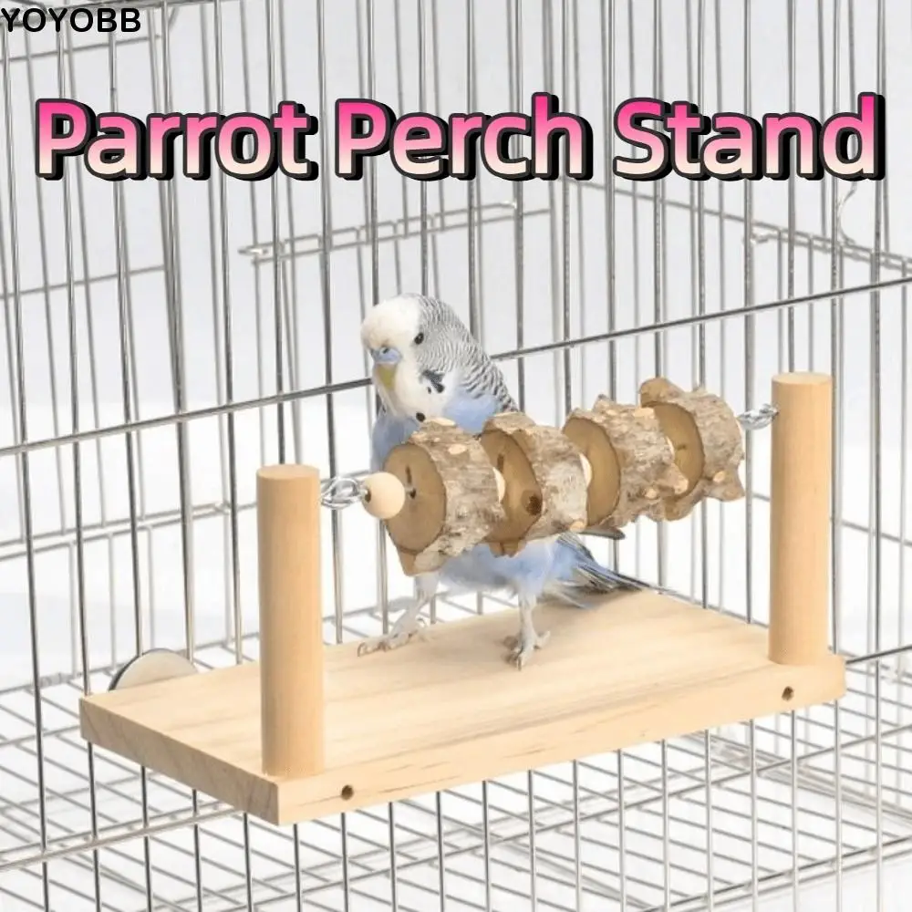 

Natural Wooden Parrot Perch Stand Wear-resisting Bite-resistance Bird Teeth Chew Toy Creative Interactive Bird Standing Holder
