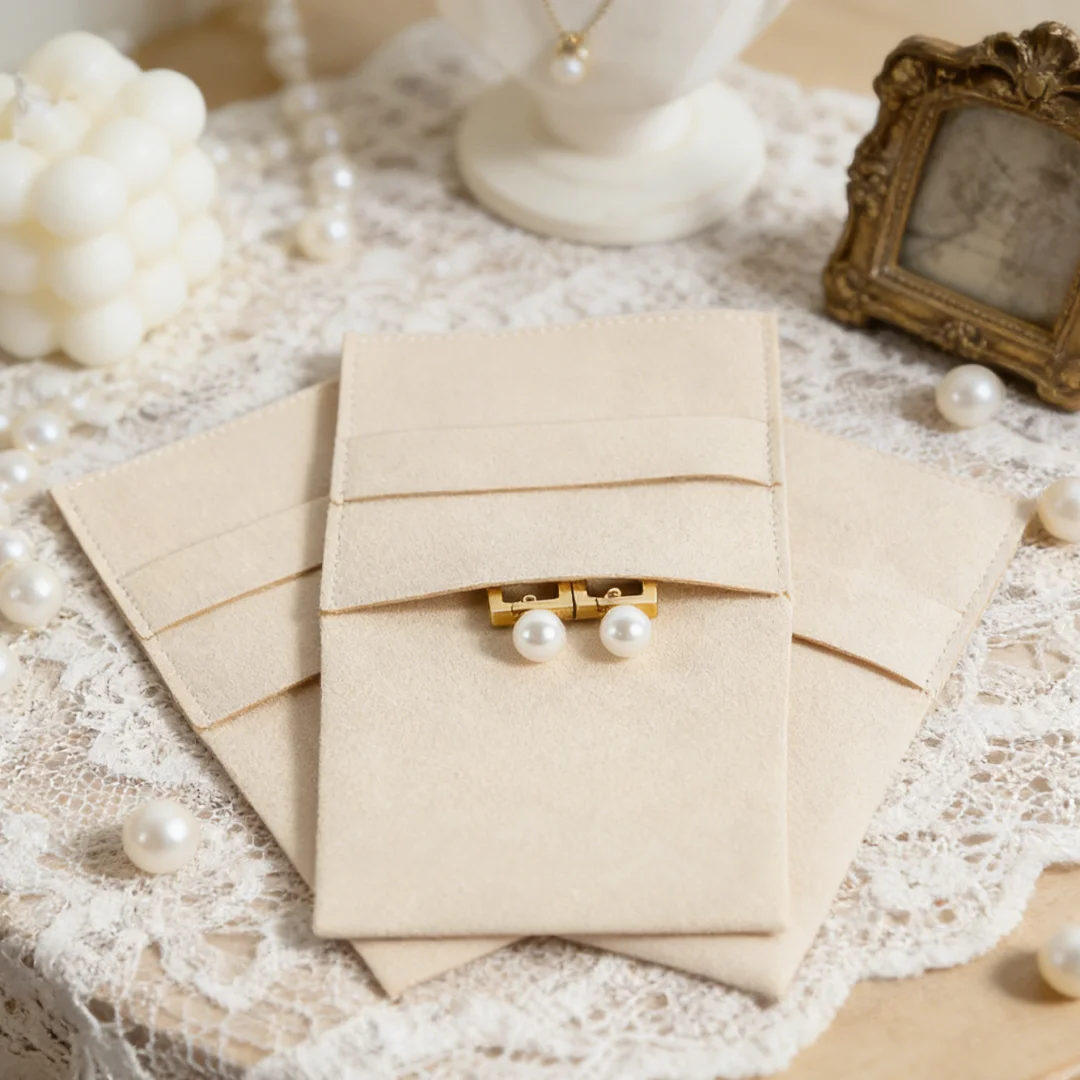 

Премиальные микрофибровые мешочки-конверты с защитой от царапин и ремешком, 10 шт., для хранения колец, серег, подвесок и ювелирных изделий, а также для ежедневной организации