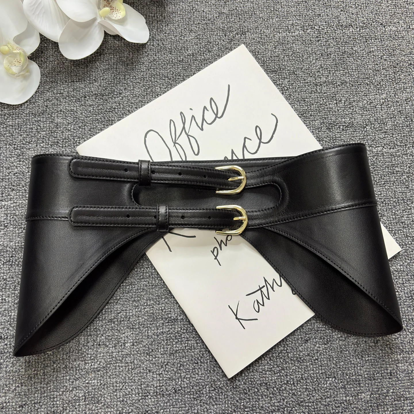 

Sheepskin Double Needle Buckle Soft Waist Cover Super Wide Women's Style Decorative Leather Belt Dress Waist Soft Leather Belt