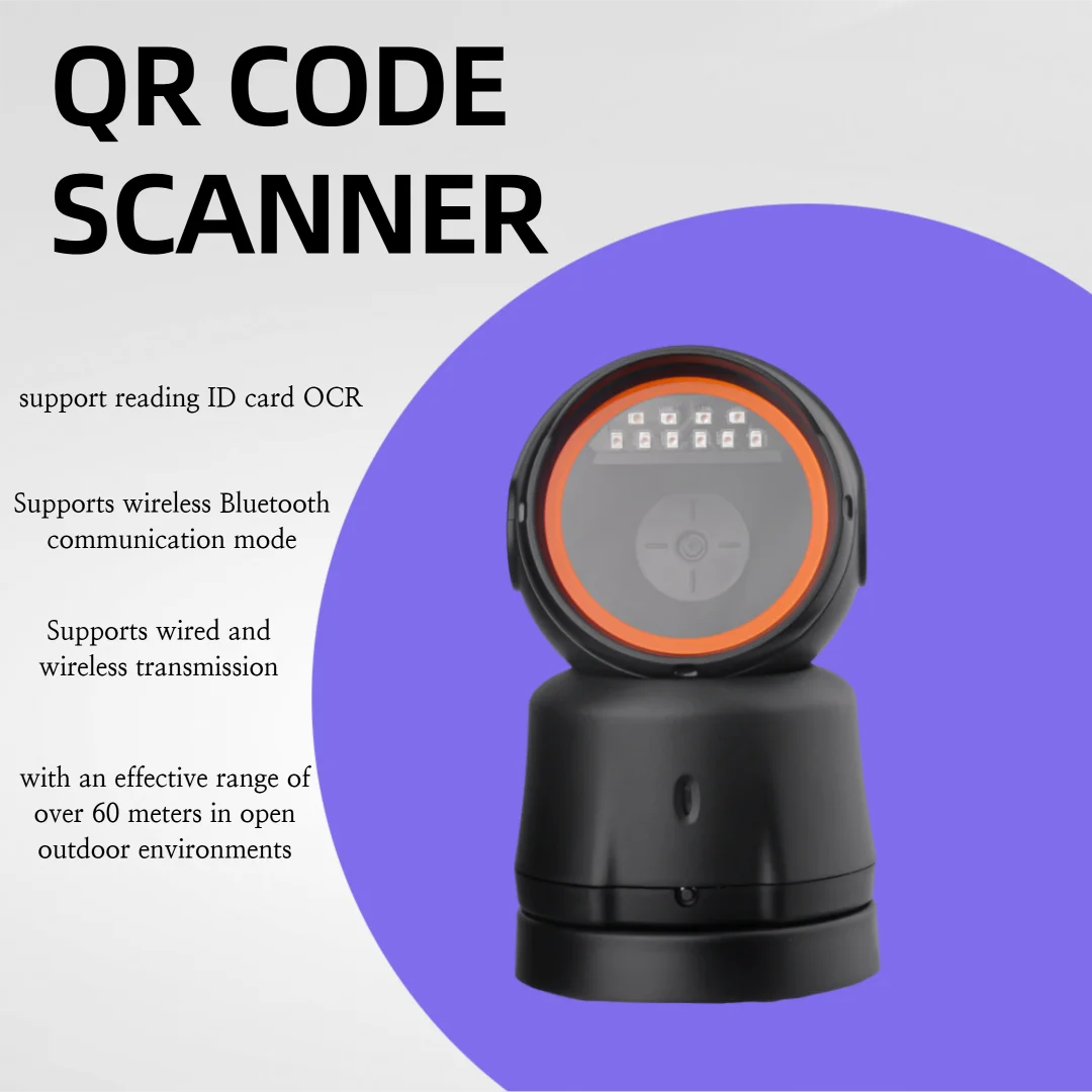 Automatic QR Code Scanner Desktop POS Scanning Machine Support 1D 2D Barcode Reader With Wireless Charging Base for Shop