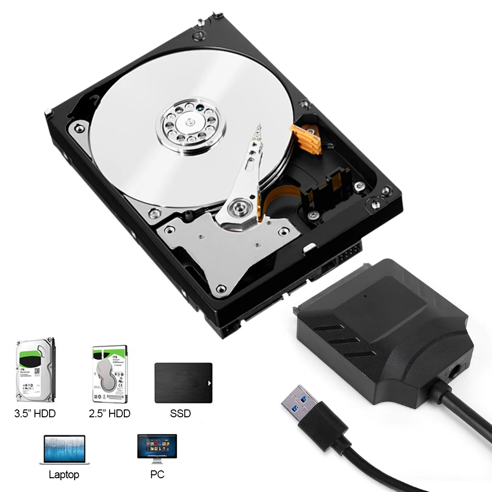 SATA-USB 3.0アダプターケーブル,外付けハードドライブコンバーター,HDDおよびSSD,22ピン,12V, 2.5および3.5インチをサポート