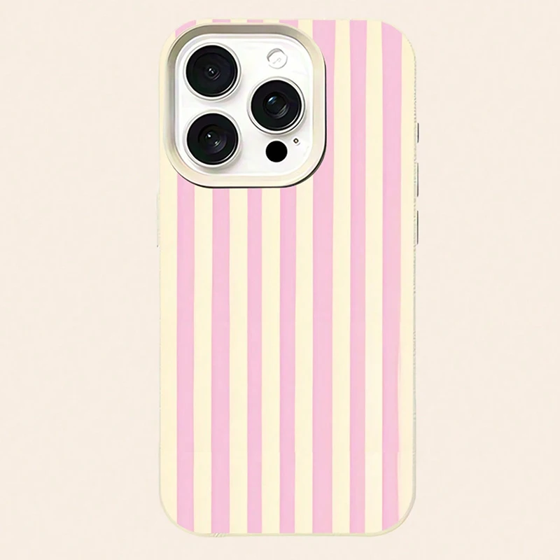Simple Pink Vertical Striped Lichee Pattern Phone Case For iPhone 17 16 15 14 13 12 11 Pro Max XS XR X 16E 16 Plus 17 Air Cover