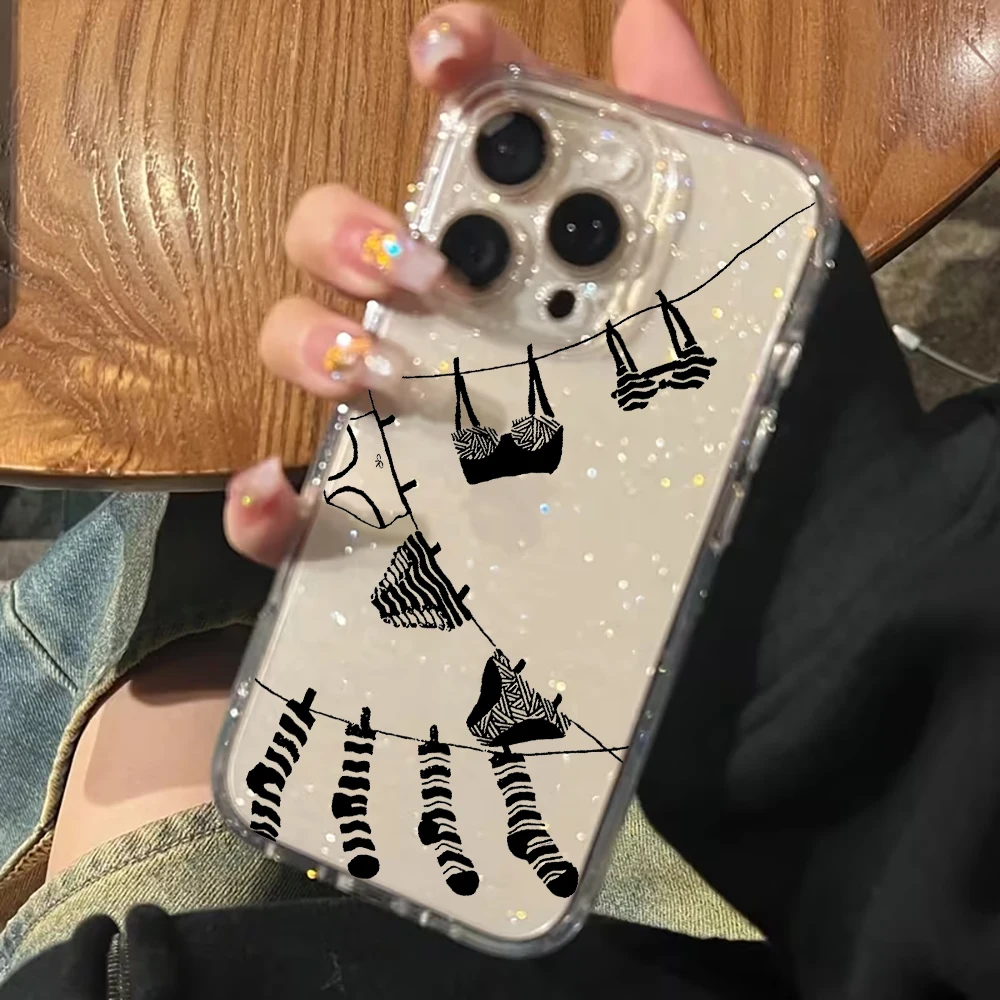 Funny Laundry Line Glitter Clear Phone Case For iphone 17 Air 14 15 16 11 12 13 Pro Max 16E 17E 14 Plus 15 16 Pro XR XS X Cover view 3