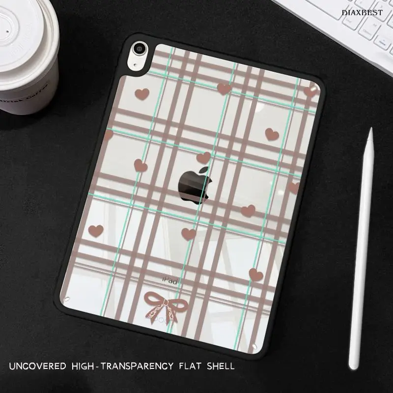 

LOVE Heart Grid Bow Y2K Girl Cover For iPad Pro 13 11th M5 M4 12.9 A16 10 8 7 9th 10th For Ipad Air 11 M2 M3 Mini Tablet Case