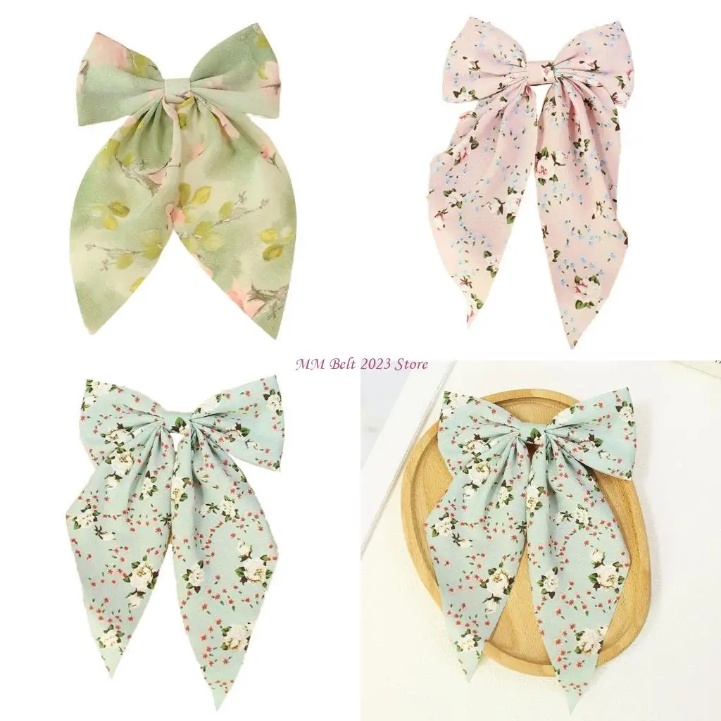 

49ME Bows Barrette Hairpin Floral Pattern Hair Clip Elaborate Barrette Bowknot