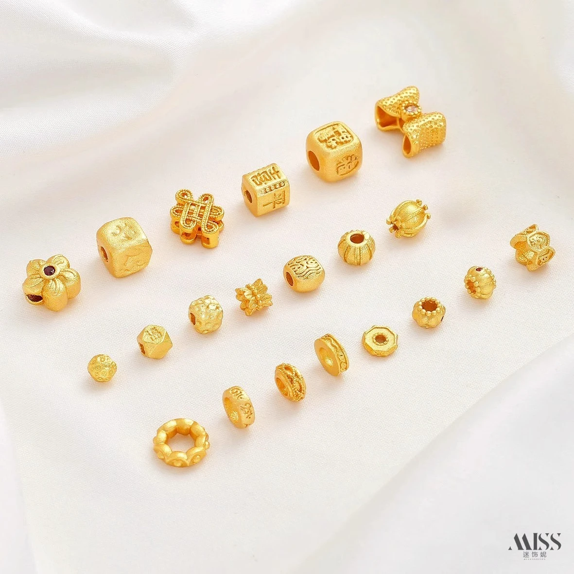 Gold Plated Chinese Knot, Pumpkin Beads, Ingot, Six Words Mantra Spacer Beads DIY Bracelet Necklace Jewelry Accessories