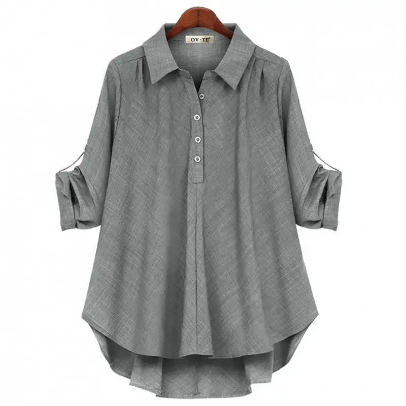 여성용 투톤 패브릭 플러스 사이즈 긴팔 셔츠 편안한 루즈핏 일반 두께 손쉬운 관리 봄 시즌 패션