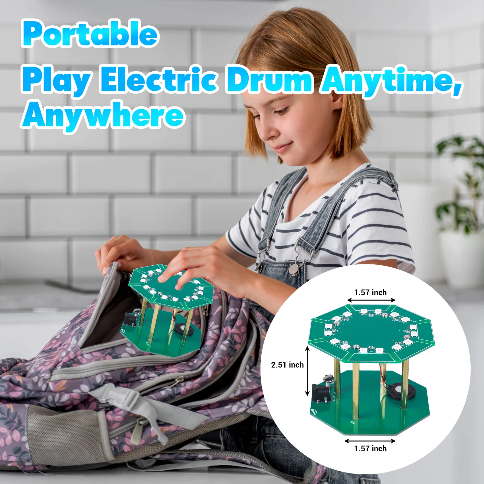 DIY Electronic Music Drum Soldering Practice Kit Touch Sensing SMD Soldering Project with 7 String Lyre Harp Ideal STEM Learning