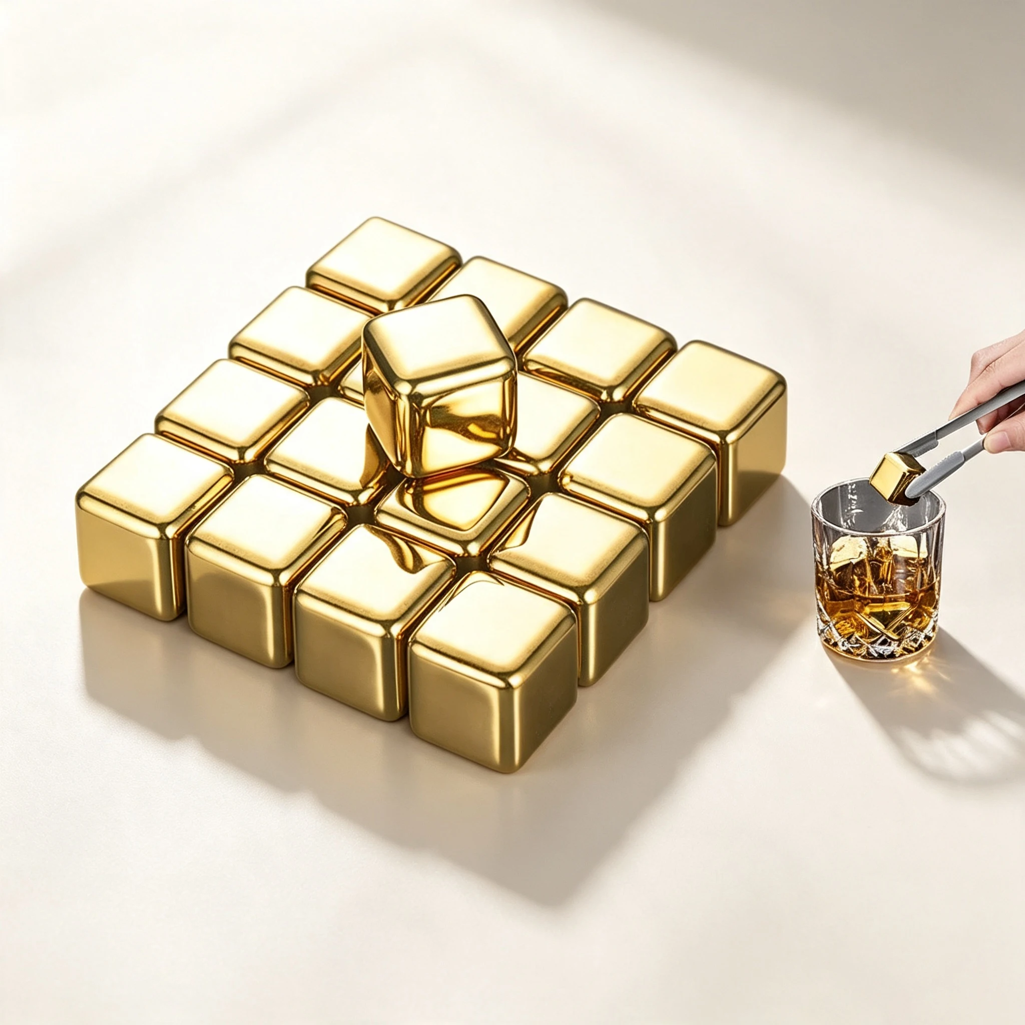 Wine Beer Food - Reusable Gold Stainless Steel Ice Cubes,