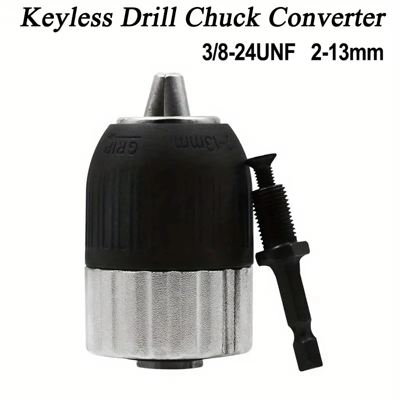 2-13mm 3/8-24UNF Multi-functional Hex Shank Keyless Drill Chuck Heavy Duty Impact Driver Quick Change Adapter Hand Tools