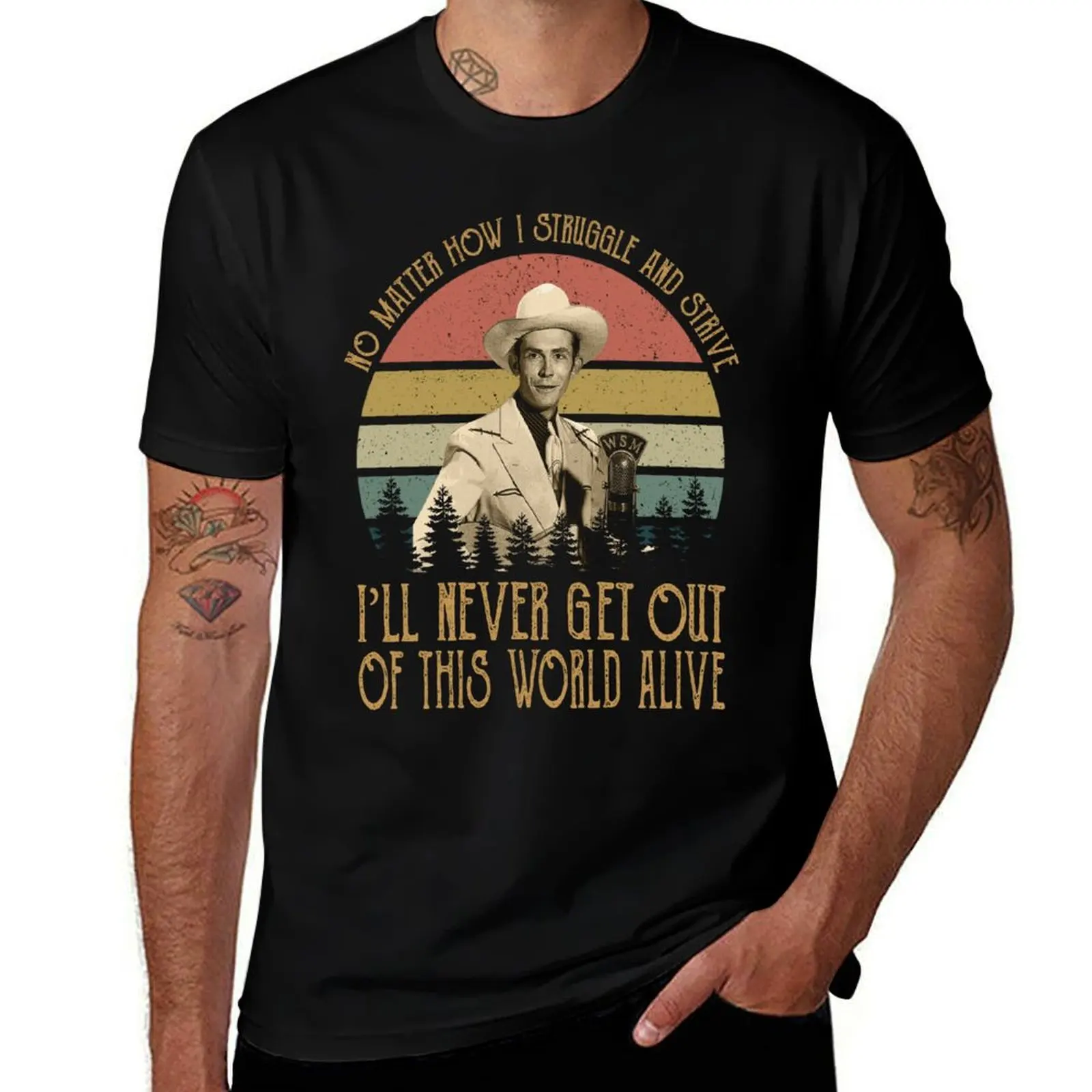 

I'll Never Get Out Of This World Alive Vintage Hank Williams T-Shirt All Weather Casual Short Sleeve