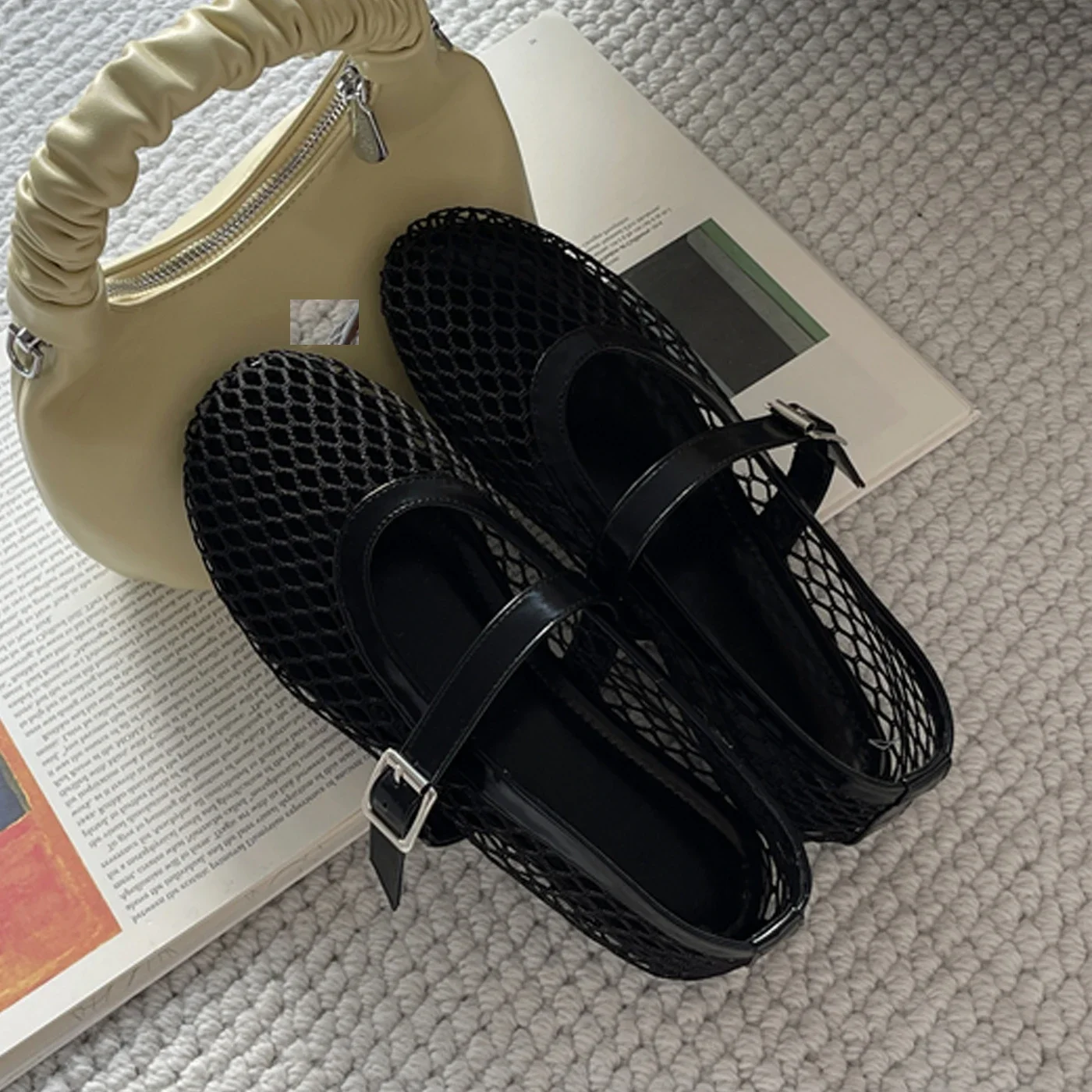 Eilyken Summer Designer Cosy Mesh Heels Women Flat Shoes Fashion Round Toe Buckle Strap Casual Outdoor Dress Sandals