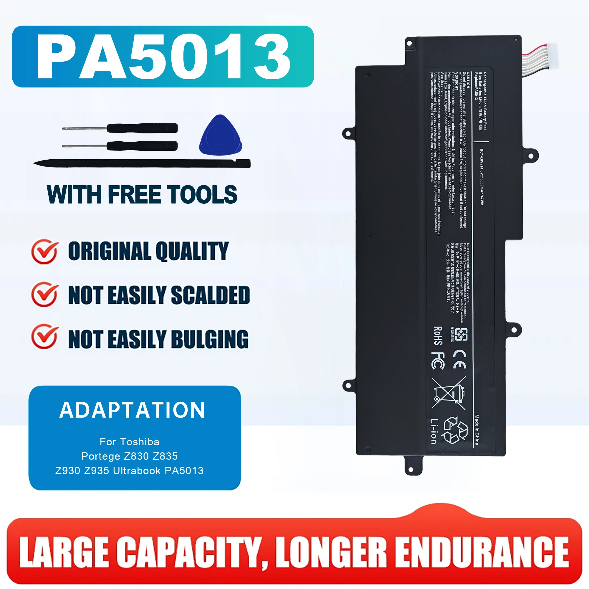 PA5013U PA5013U-1BRS Laptop Battery for Toshiba Portege Z830 Z835 Z930 Z935 Ultrabook PA5013 14.8V 47WH Free Tool