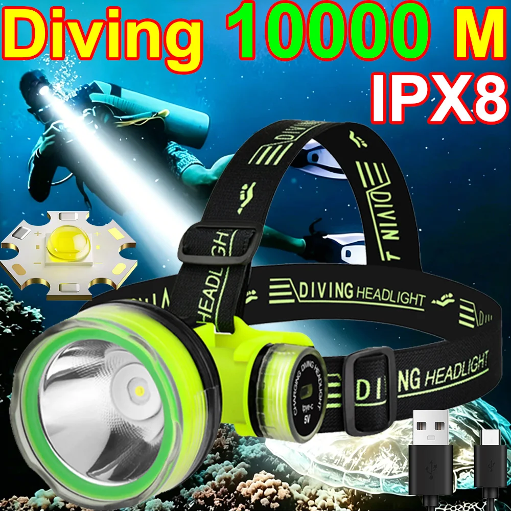 10000 Meters Underwater Diving Headlight Waterproof Super Bright LED Diver Spearfishing Headlamp Head Torch Lamp Head Flashlight