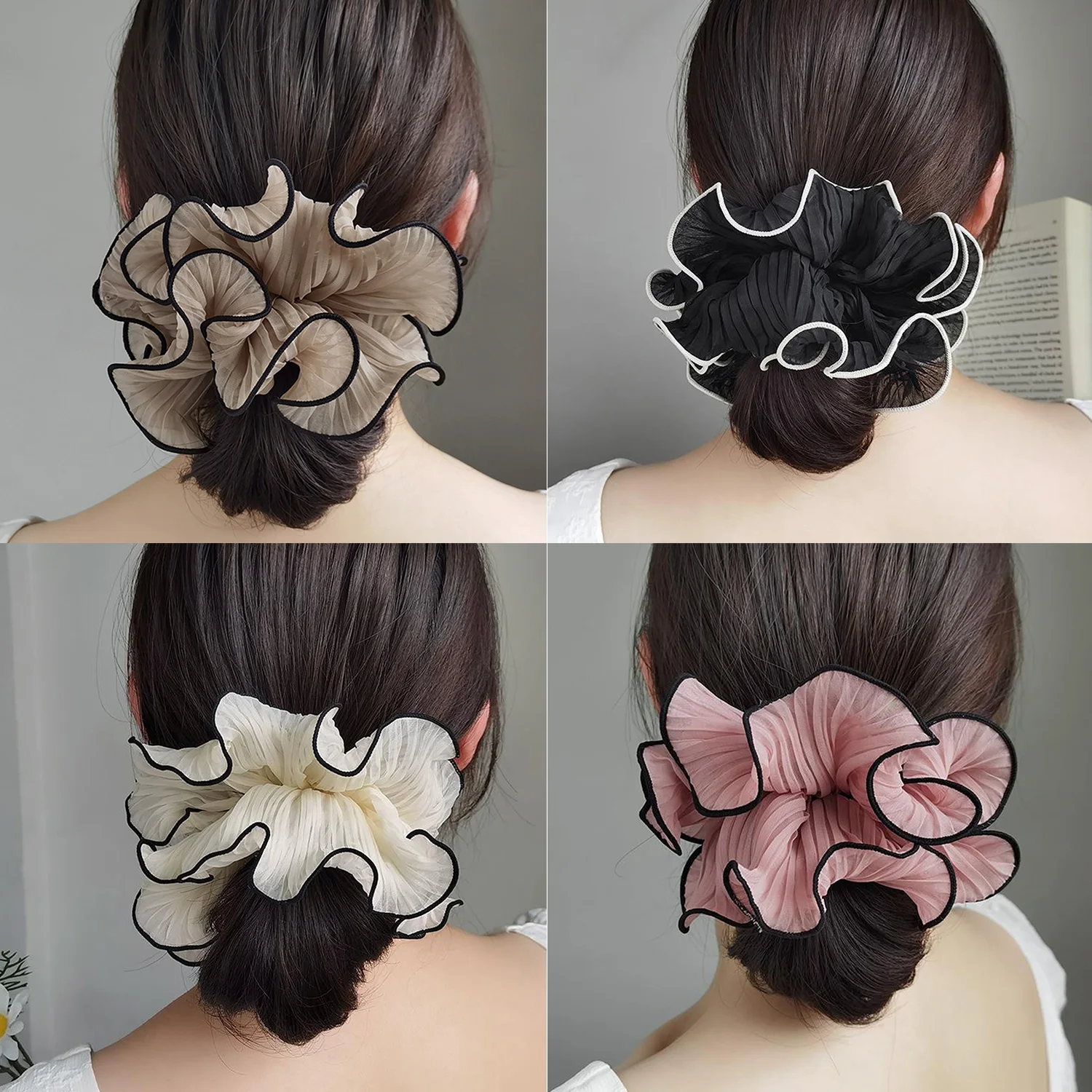 Scrunchies in raso oversize cravatte per capelli donna Luxury Vintage Large Elastic Hair Band Mesh Scrunchy Lady accessori per capelli per ragazze