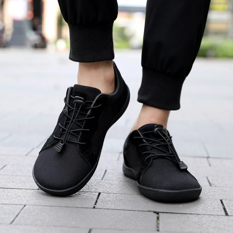 Unisex Barefoot Shoes Men Casual Canvas Shoes Wide Toe Minimalist Walking Shoes Slip on Zero Drop Sole Cross-Trainer Sneakers