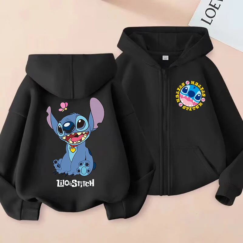 New Stitch Disney Kids Zip-up Hoodie Cartoon Anime Hoodies Boys Girls Casual Sports Coat Jackets Autumn Children's Clothing