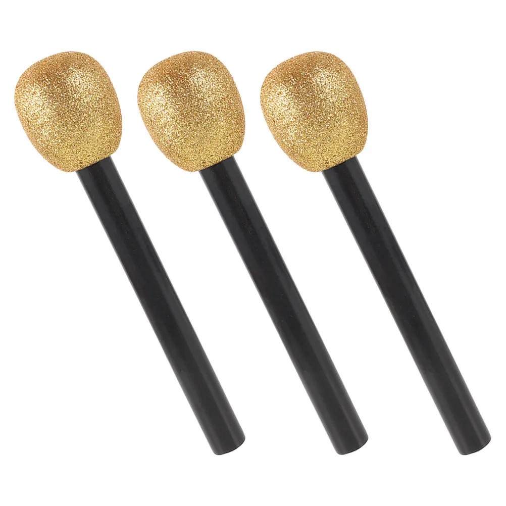 

3 Pcs Simulated Gold Powder Microphone Kids Child Fake Toys Diy Glitter Prop Glittered Bling Performance Props
