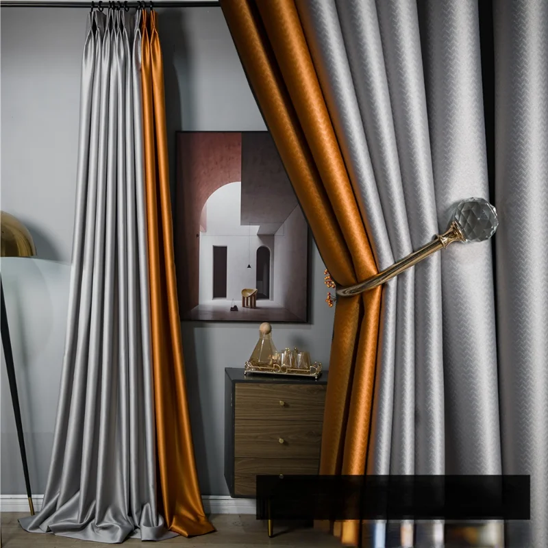 Light Luxury Curtains for Living Room Solid Color Thickened Cortina Black Silk High-Precision Splicing Curtain Blackout Curtains