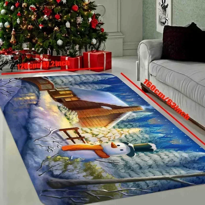 Christmas Decoration Carpet Christmas Snow Scene Snowman Pattern Floor Mat, Suitable for New Year Holiday Theme Home Decoration