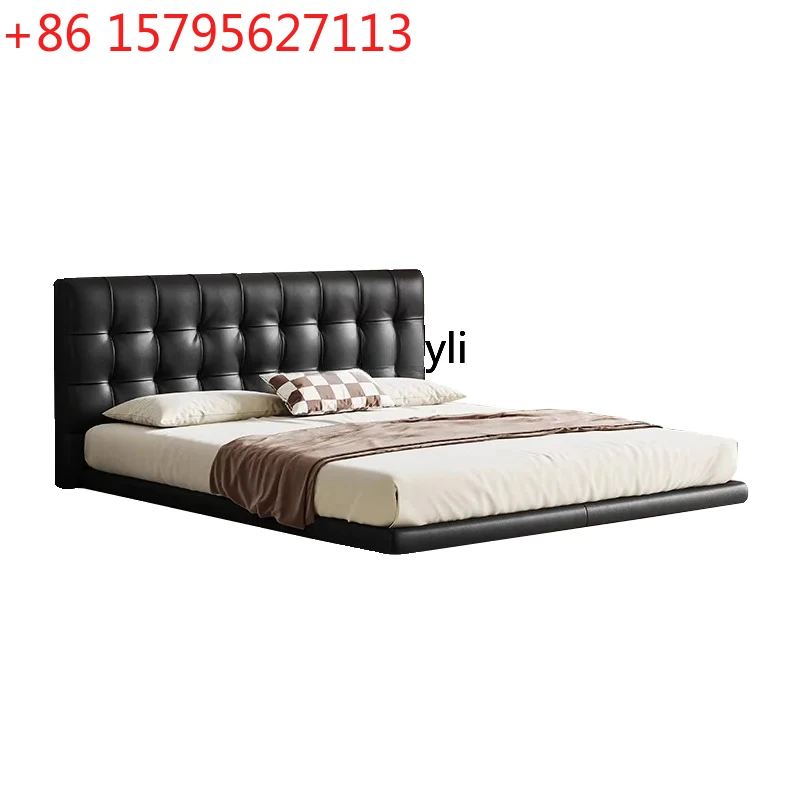 

French Vintage Style Light Luxury Leather Double Bed 1.8 Master Bedroom Italian Minimalist Edging Bed